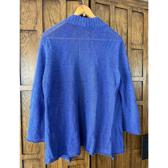 EILEEN FISHER Linen Blend Cardigan Size L Open Front Knit Purple Lightweight - Picture 2 of 10